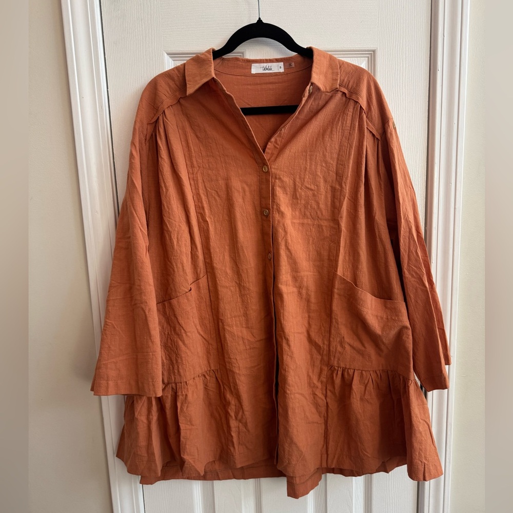 TALULAH Ruffle Hem Button Down Oversized Cotton Dress Size Small - Picture 3 of 8